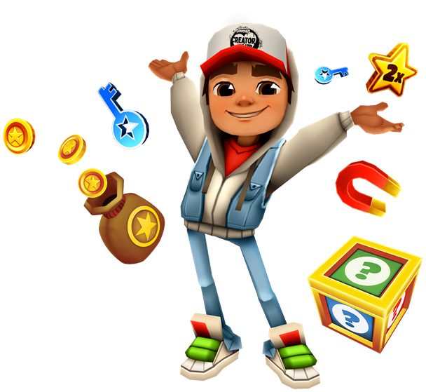 Subway Surfers character with game items